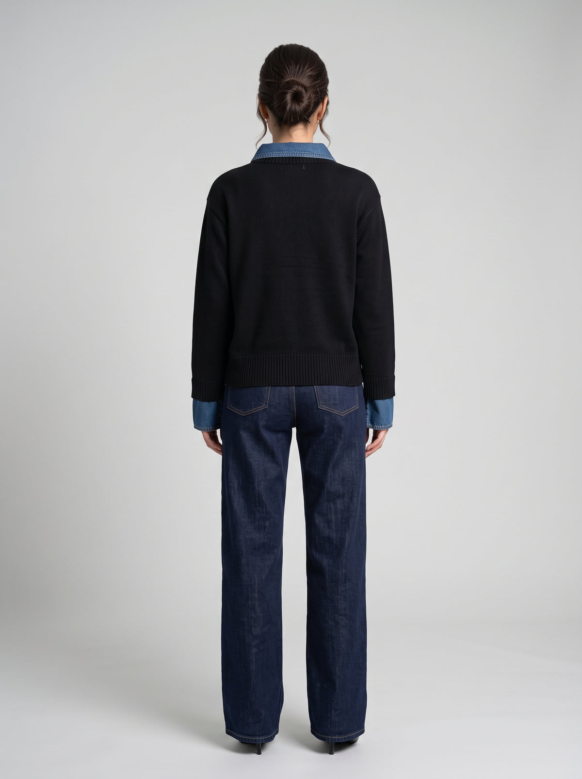 Pull en Maille à Col Polo & Détails Denim