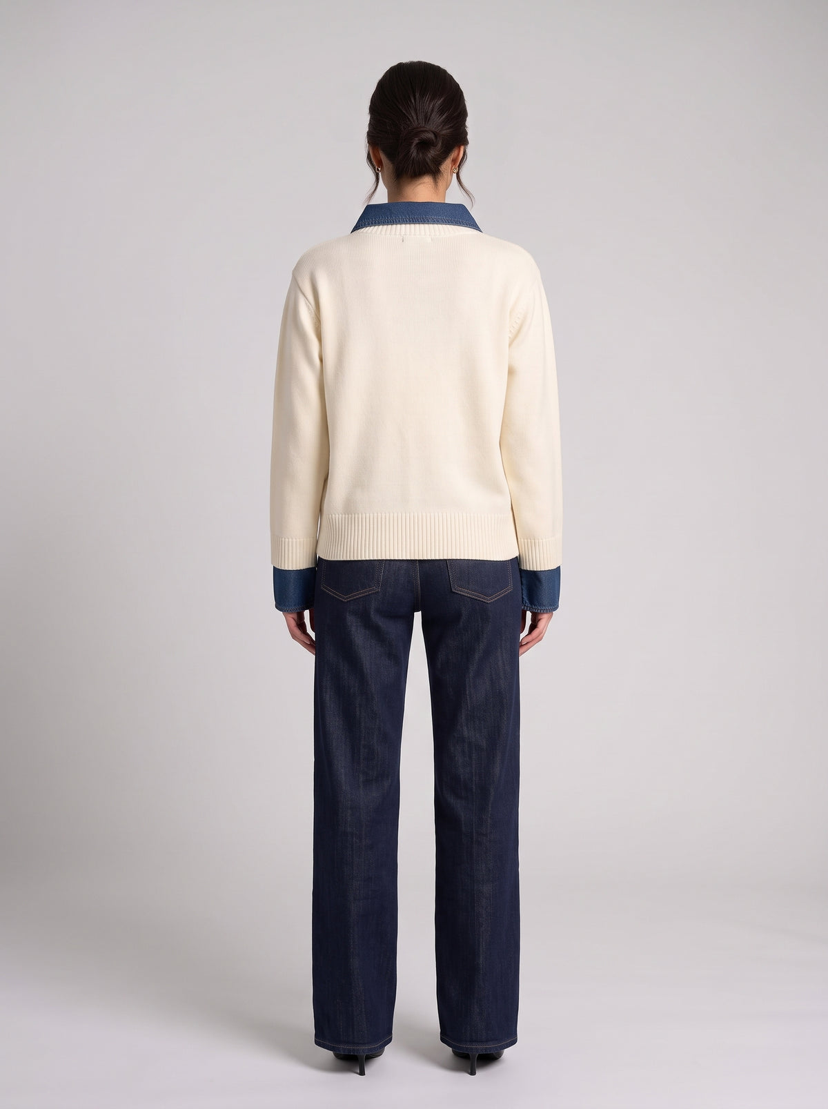 Pull en Maille à Col Polo & Détails Denim