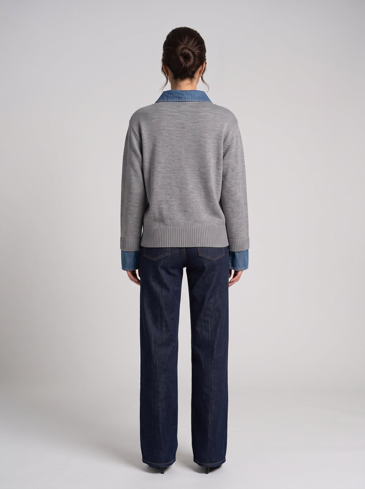 Pull en Maille à Col Polo & Détails Denim