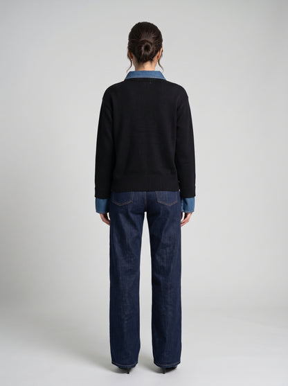 Pull en Maille à Col Polo & Détails Denim