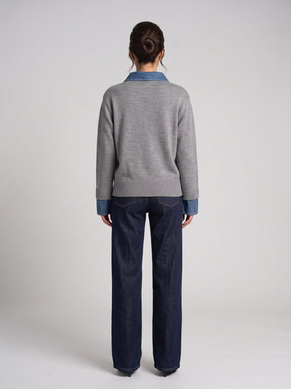 Pull en Maille à Col Polo & Détails Denim