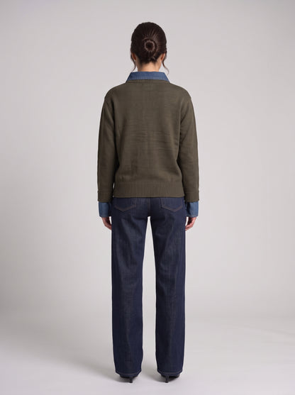 Pull en Maille à Col Polo & Détails Denim
