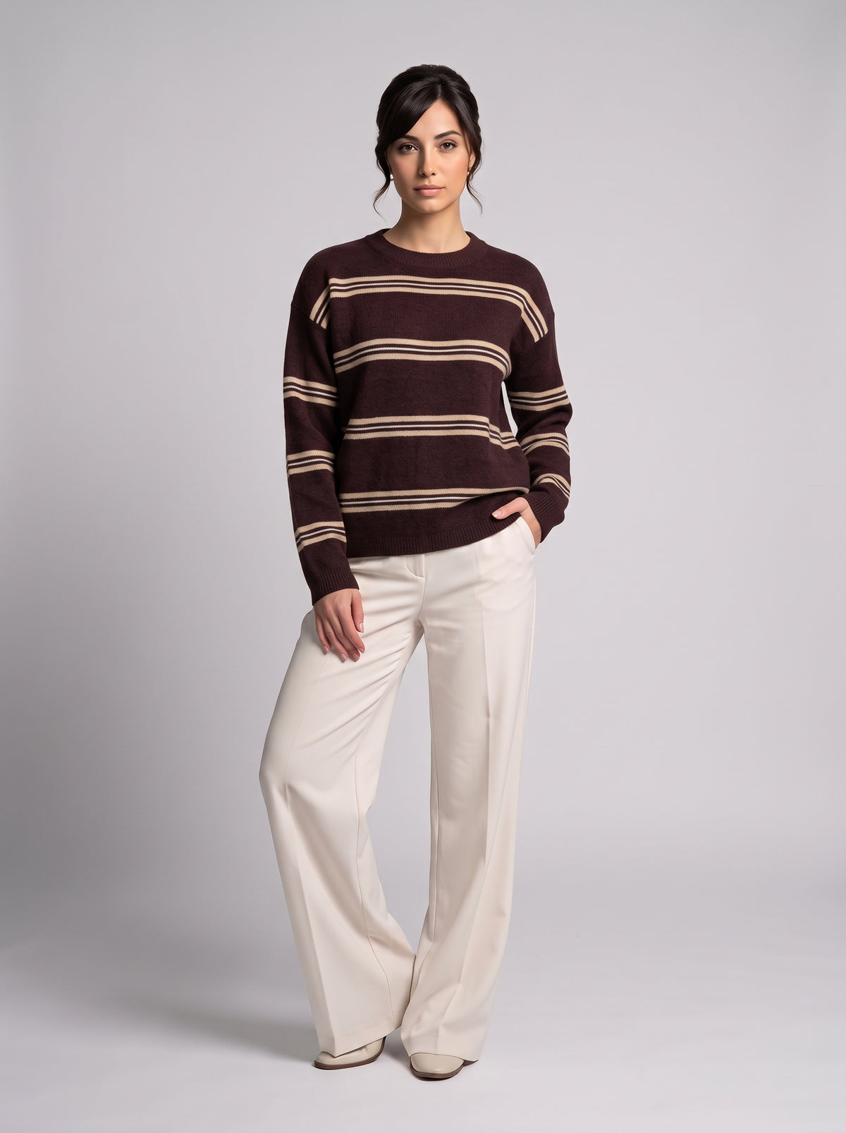Pull En Maille À Rayures Contrastées