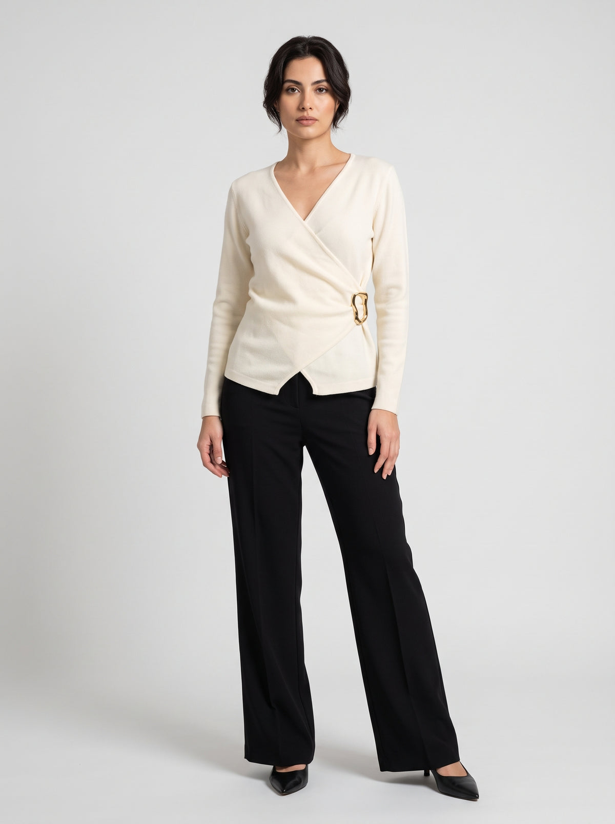 Pull En Maille Cache-Cœur À Boucle Dorée