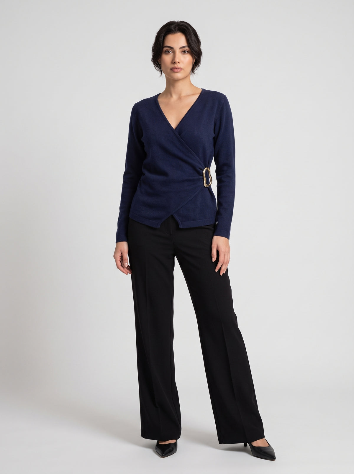 Pull En Maille Cache-Cœur À Boucle Dorée