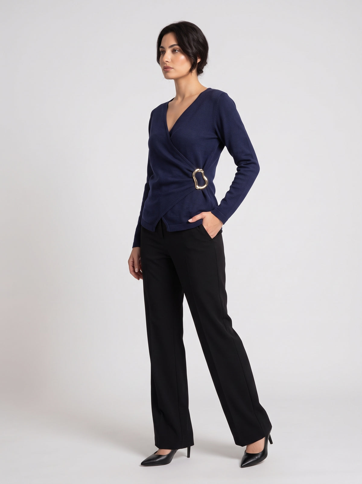 Pull En Maille Cache-Cœur À Boucle Dorée