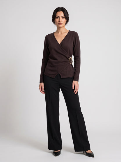Pull En Maille Cache-Cœur À Boucle Dorée