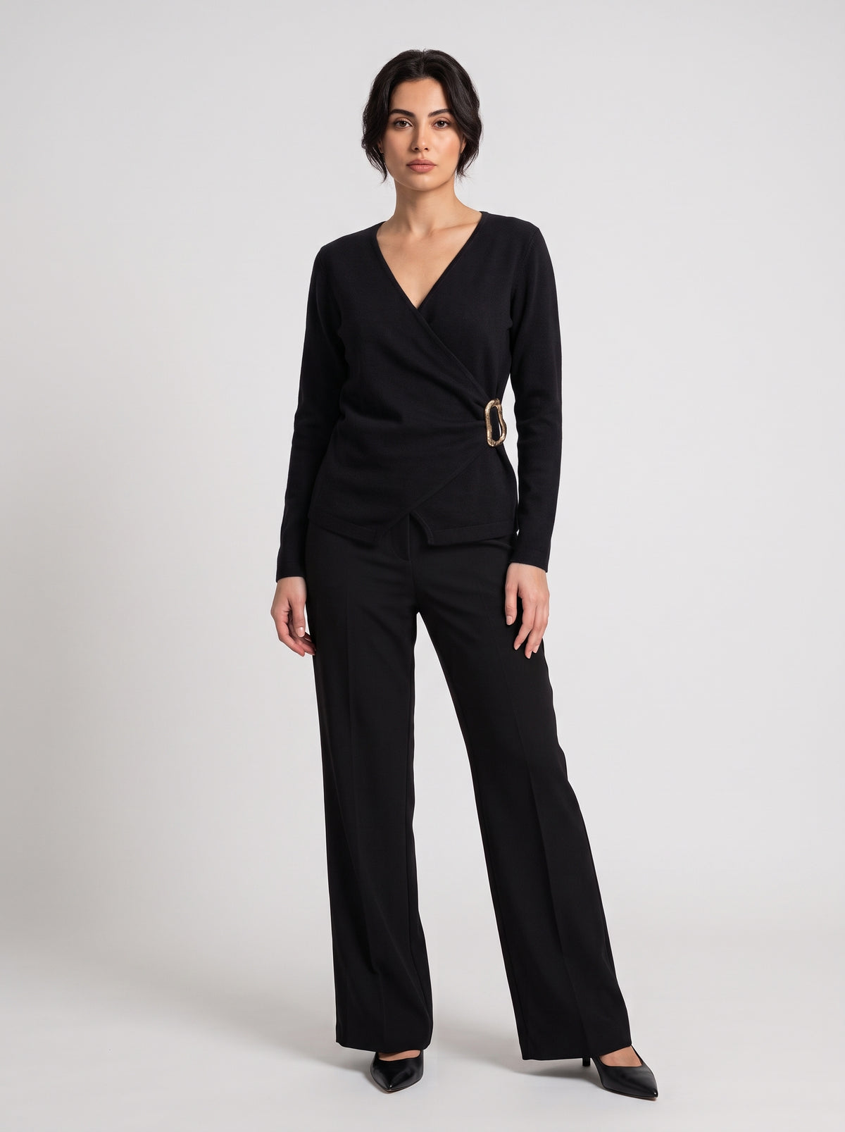Pull En Maille Cache-Cœur À Boucle Dorée