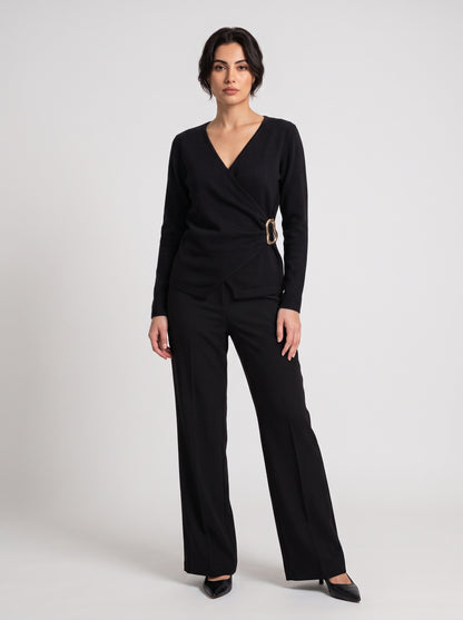 Pull En Maille Cache-Cœur À Boucle Dorée