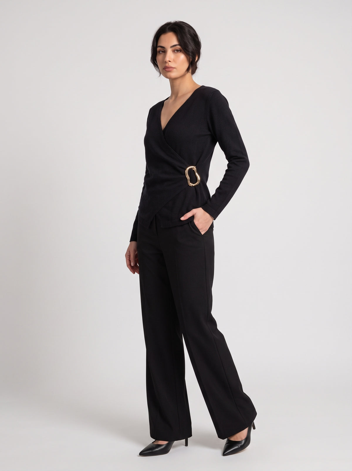 Pull En Maille Cache-Cœur À Boucle Dorée