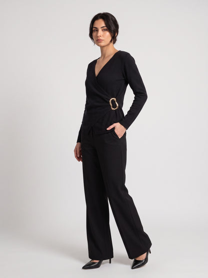 Pull En Maille Cache-Cœur À Boucle Dorée